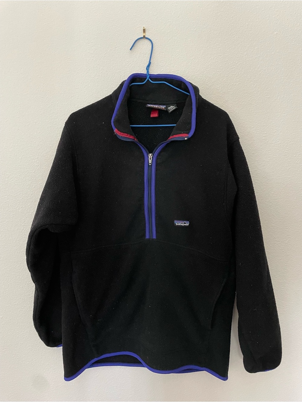 Patagonia Black Fleece Half-Zip Pullover with Purple Trim